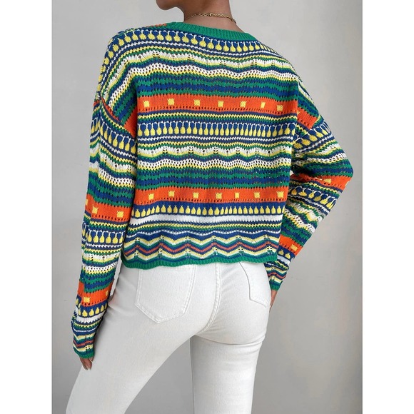 Striped 70s style vintage Pointelle Knit Sweater purple - Picture 7 of 11